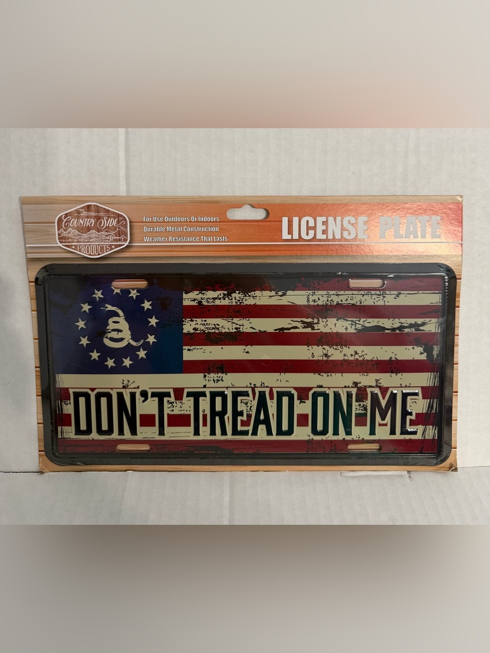 Country Side Don't Tread On Me Distressed American Flag Metal License Plate